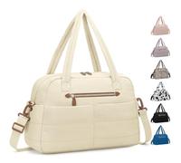 Pritent Travel Duffle Bag,Puffer Carry On Duffel Bag with Laptop Compartment Waterproof Overnight Weekender Bags for Women Large Hospital Tote Bags for Labor and Delivery, Beige, M