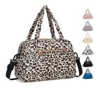 Pritent Travel Duffle Bag,Puffer Carry On Duffel Bag with Laptop Compartment Waterproof Overnight Weekender Bags for Women Large Hospital Tote Bags for Labor and Delivery, Leopard, M