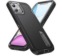 Pritify 3-Layer Armour Case for Iphone 11 with Heavy Duty Kickstand & Raised Camera Guard, Rugged Tough Back Case, Shockproof Military Grade Protective Back Cover | Black