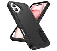 Pritify 3-Layer Armour Case for Iphone 16 Plus with Heavy Duty Kickstand & Raised Camera Guard, Rugged Tough Back Case, Shockproof Military Grade Protective Back Cover | Black