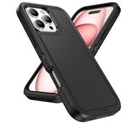 Pritify 3-Layer Armour Case for iPhone 16 Pro Max with Heavy Duty Kickstand & Raised Camera Guard, Rugged Tough Back Case, Shockproof Military Grade Protective Back Cover | Black