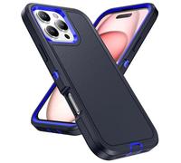 Pritify 3-Layer Armour Case for iPhone 16 Pro Max with Heavy Duty Kickstand & Raised Camera Guard, Rugged Tough Back Case, Shockproof Military Grade Protective Back Cover | Black-Blue