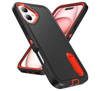 Pritify 3-Layer Armour Case for Iphone 16 with Heavy Duty Kickstand & Raised Camera Guard, Rugged Tough Back Case, Shockproof Military Grade Protective Back Cover | Black-Orange