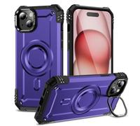 Pritify Armour Case for iPhone 14 with Kickstand & Raised Camera Guard, Military Grade Shockproof Heavy Duty Back Cover with Metal Ring for Magnetic Car Mount, Purple