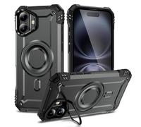 Pritify Armour Case for iPhone 16 Plus with Kickstand & Raised Camera Guard, Military Grade Shockproof Heavy Duty Back Cover with Metal Ring for Magnetic Car Mount, Gray
