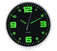 PRITOK 12 inch Luminous Wall Clock: Glow In the Dark Clock with Large Digital, Silent Non-Ticking Wall Round Clock, Illuminated Wall Clock for Home, Bedroom, Living Room, Kitchen, Office (Black)