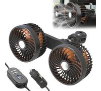 PRITOK 12V/24V Car Seat Fan: Dual Head Car Fan with Cigarette Lighter Plug, Low Noise Automobile Vehicle, 3-Speed Powerful Cooling & Dual USB Charging Ports for SUV, Truck, RV, 360° Rotatable