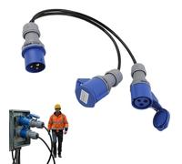 PRITOK 16A Plug to 2 x 16A Sockets: Three-Core IP44 Industrial Connector Splitter Cable, 3P Caravan Adapter, 2-Way Hookup Converter for Camping and Motorhome (Blue, 50CM)