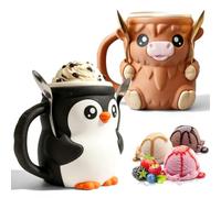 PRITOK 2-Pack Cow Ice Cream Holder: 350ml Ceramic Ice Cream Pint Holder with Secret Drawer, Highland Penguin Cow Ice Pint Holder, Ice Cream Cup Holder for Dessert Time, Gift for Ice-Creams Lovers