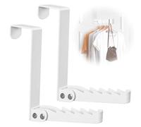 PRITOK 2-Piece Foldable Over Door Hanger With 5 Grooves - Collapsible Hooks for Clothes, Coats, Towels, Hats, Purses (White)