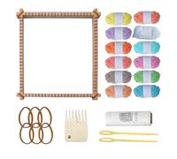 PRITOK 26 Pieces Wooden Weaving Loom Kit: 28x25cm Slot Detachable Weaving Frame Looms with 12 Coloured Yarns, Rods,Combs and Shuttles, Yarn Set Weaving Loom for Kids, for DIY Projects and Family