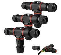 PRITOK 3-Pack IP68 Waterproof Junction Box Outdoor, 3 Way T-Shape Screw Type Cable Connector for Cable Diameter Ø3-12mm, Electrical Cable Protector for Landscape Lights/Billboards (Black) (3)