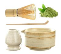 PRITOK 4 Pcs Matcha Tea Set: Bamboo & Ceramic, Japanese Whisk & Utensil Set, Complete Ceremony Kit, Gift-Ready Design