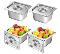 PRITOK 4pcs Stainless Steel Gastronorm Pan 1/6 with Lid: Square Stainless Steel Food Container Set, Durable Pan, Gastronorm for Buffet, Restaurant Home Use (17.5×16.5×10cm 1.5 litres)