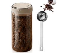 PRITOK Airtight Coffee Canister with One-Way CO2 Valve: 1700ML Borosilicate Glass Coffee Bean Storage Container, Vacuum Seal Freshness Lock for Coffe Beans, Tea, Sugar, Nuts (Warm Grey-White)