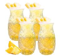 PRITOK Cocktail Glasses Set of 4: 480 ml Pineapple Glasses, Cocktail Cups for Bar, Party, Wine Juice, Pineapple Glasses, Clear Cocktail Glass with Pineapple Relief for Cocktails, Juice Glasses, Long