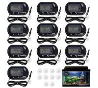 PRITOK Digital Aquarium Thermometer with Probe and Suction Cup: 10 Pack °C/°F Switchable Water Temperature Monitor with Large LCD Display for Fish Tanks, Aquariums, and Reptile Habitats (Black)