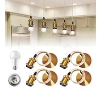 PRITOK E27 Vintage Ceiling Pendant Light Fitting: 4 PCS E27 Lamp Holder, Suspended Pendan t Light Fitting Kit, Retro Industrial Style E2 7 Base Brass Lamp Holder Pendan t Set