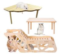 PRITOK Hamster Platform: 3 Pieces Hamster Cage with Ladder, Wooden Hamster Hideout Hamster House, Multi-Shape Hamster Platform for Climbing and Hiding, for Small Animal Cage Decor