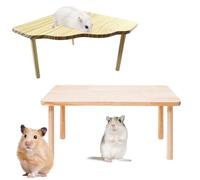 PRITOK Hamster Play Wooden Platform: 2Pcs Natural Wood Hamster Platform, Semi-Circle Hamster Cage Platform, Decorative Hamster Wheel Platform, for Small Pet Habitat Decoration