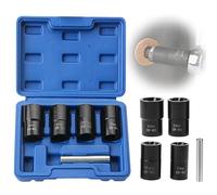 PRITOK Locking Wheel Nut Removal Tool: 5 Piece Twist Socket Set with Storage Box, 1/2” Drive Twist Socket Set Wheel Nut Remover, Stripped Lug Nut Remover with Drift Punch Bar (17mm, 19mm, 21mm, 22mm)