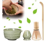 PRITOK Matcha Whisk Set with Ceramic Bowl: 4Pc Japanese Tea Kit, Matcha Bowl, Premium Bamboo Whisk Holder Scoop, Complete Starter Kit for Matcha Lovers (500ml, Green)