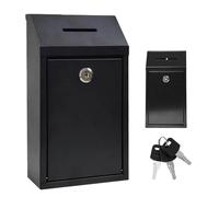 PRITOK Metal Donation Box: Post Boxes Wall Mounted Waterproof, Suggestion Box with Combination Lock, Black Postbox, Secure Slot Mail Collection for Outdoor Home Office Fence Door (143x70x260mm)