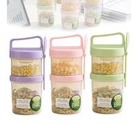 PRITOK Overnight Oats Jar: 3 Pack Portable Double-Layer PP BPA-Free Overnight Oats Container, Leak-Proof Yogurt Pots, Reusable Breakfast Jars for School, Office, Travel (Pink/Green/Purple,920ml Each)