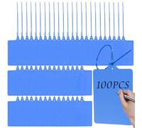 PRITOK Plastic Shipping Tags, 100 Pack Security Seals with Marker Tags, Serrated Tension Sealing Straps for Luggage, Yellow (Blue)