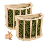 PRITOK Rabbit Hay Feeder: 2Pcs Guinea Pig Hay Feeder, Hanging Hay Rack, Wooden Rabbit Hay Feeder, Less Wasted Wall Mountable Grass Holder for Chinchilla Hamster Small Animal(27×18×3cm)