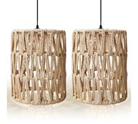 PRITOK Rattan Lampshade: 2 Pack Boho Style Woven Rattan Pendant Light Shades, Natural Light Cover, Cylinder Woven Lampshade, Weaving Handicraft Lamp Shade for Restaurant, Living Room, Bar