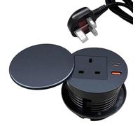 PRITOK Recessed Power Socket 80mm: Desk Power Grommet with 1 UK Plug, 20W Fast Charging USB-C Port USB A, Flip Cover Pop up Socket, Worktop Socket, for Office Desk Use, 1.8M Extension Cord