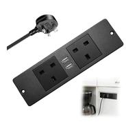 PRITOK Recessed Power Socket: Standard Embedded Hidden Desk Power Socket with 2 Outlets 2 USB-b, Power Strip, for Furniture Cabinet Bedside Wardrobe (1.5M Cable Black)