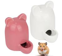 PRITOK Set of 2 Ceramic Drinking Bottles: Small Ceramic Water Dispenser, Vertical Drinking Bottle for Hamsters, Rodent Drinkers, Chinchillas, Guinea Pigs, Birds (White + Pink)