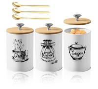 PRITOK Tea Coffee Sugar Canisters 3PCS Decorative Kitchen Food Storage, Vintage Kitchen Canisters Set with 3Coffe e Spoons, Coffe e Canisters, Storage Tin for Your Favorite Tea, Sugar