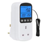 PRITOK Thermostat Plug Socket with 1.7m Sensor: Digital Temperature Controller Outlet, 230V Heating Cooling Timer Switch, Thermostat Outlet Socket for Greenhouse Reptile Farm Freezer Fermentation