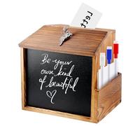 PRITOK Wooden Suggestion Box: Large Capacity Blackboard Lockable Suggestion Box, Desktop Voting Wood Sugge stion Bo x, Wall Mounted Sugg estion B ox, for Office, School and Church Feedback Collection