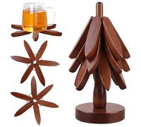 PRITOK Wooden Tree Coaster Set: Set of 3 Creative Foldable Tree Coasters, Wooden Trivet Tree, Tree Art for Wood Coasters, Non-Slip Insulation Trivet Tree for Hot Dishes, Bowl, Pots, Teapot (Walnut)