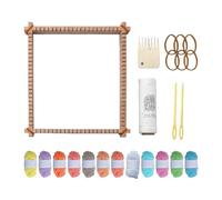 PRITOK Wooden Weaving Loom Kit: 13 Pieces Multi-Functional Adjustable Weaving Loom Kit, Complete Wooden Weaving Loom, Hand-Knitting Loom for DIY Craft and Teaching (28×25cm/Multicolor/12 Rolls Yarn)