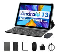 PRITOM 10 Inch Android 13 Tablet, 8GB RAM, 128GB Storage (Expandable 1TB), 8000 mAh Battery, WiFi 6, Octa Core Processor, With Keyboard, Mouse, Case - Blueish Green
