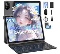 PRITOM 10 inch tablet, 24 GB, 128 GB ROM, 1024GB Expand, Android 15, 6-1 android tablets, Qcta core, WiFi 6, 8000 Mah, 10 inch tablet with keyboard, Mouse, Case,Stylus,Gray