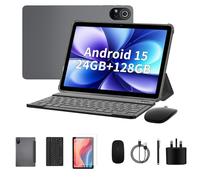 PRITOM 10inch Tablet with Keyboard Mouse Pen Case, 24GB RAM 128GB ROM,(1TB TF Expand), 8000mAh, WiFi 6,Dual Camera, 2 in 1 Android Tablets Bundle Pad PC for Work Study, Gray