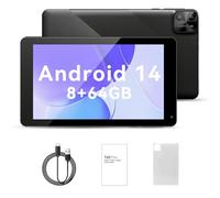 PRITOM 7 inch Android 14 Tablet PC with 8GB RAM 64 GB ROM,512GB Expand, 8-Core, 5G WiFi, Dual Camera, Bluetooth, 7" Tablet, Black