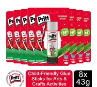 Pritt Child-Friendly Glue Sticks for Arts & Crafts 43g, 8 Sticks