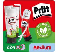 Pritt Original Glue Stick Sustainable Long Lasting Strong Adhesive Solvent Free 22g Medium (Pack 3) - 2760891