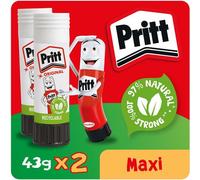 Pritt Original Glue Stick Sustainable Long Lasting Strong Adhesive Solvent Free 43g Maxi (Pack 2) - 2741552