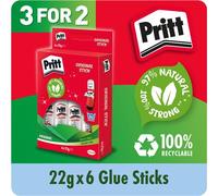Pritt Original Glue Stick Sustainable Long Lasting Strong Adhesive Solvent Free Value Pack 22g (Pack 6) - Buy 2 Get 1 Free - 1456071 X3