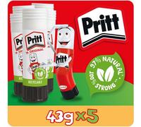 Pritt Original Glue Stick Sustainable Long Lasting Strong Adhesive Solvent Free Value Pack 43g (Pack 5) - 1456072