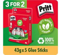 Pritt Original Glue Stick Sustainable Long Lasting Strong Adhesive Solvent Free Value Pack 43g (Pack 5) - Buy 2 Get 1 Free - 1456072 X3