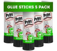 Pritt Sticks Glue 5 Pack, 11g Glue Sticks 90% Natural Recyclable Strong Hold Adhesive for Home, School, Office Supplies, Kids - Child Friendly Quick-Drying for Paper, Fabric, Art & Crafts